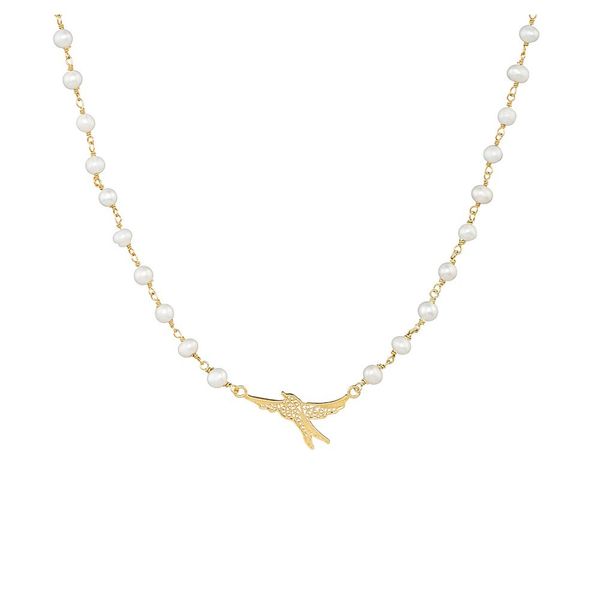 Pearls Necklace, Swallow Filigree, Silver Gold plated