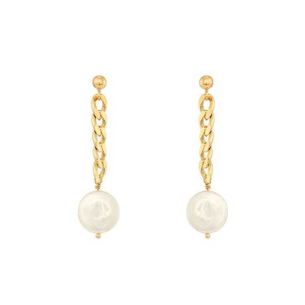 Earrings Curb Chain and Pearls in Silver Gold Plated