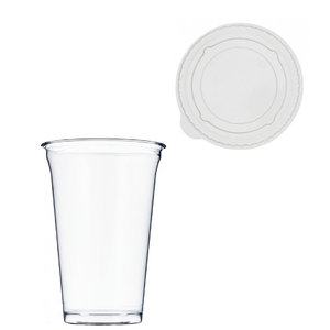 Plastic Cup 550ml - Measured to 400ml - With closed flat lid - Box 896 units