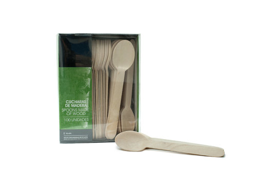 Eco-Bio 110mm Wood Spoon Dessert Pack - Pack 100 units