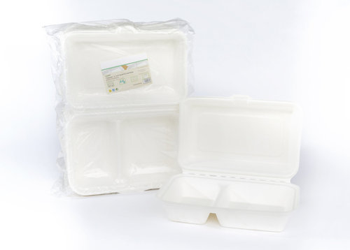 Caixa Alimentos 2 Compartimentos Biodegradável 16,5x22,5cm - pacotes 50 unidades