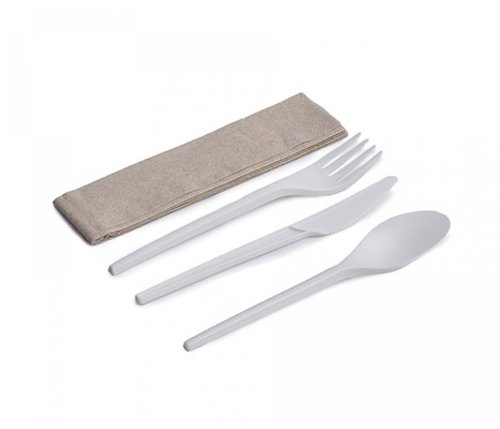 KIT-Fork + Knife + Spoon C/Napkin Bio CPLA 168mm - Pack 50 Units