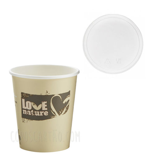 Biodegradable Paper Cups 192ml (6Oz) w/ Flat Lid - Pack 100 units