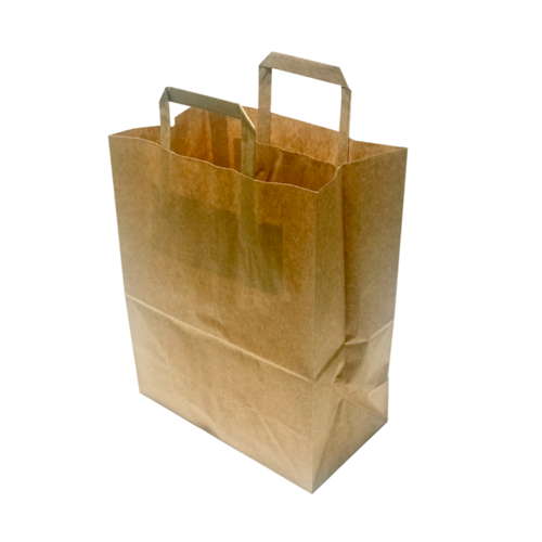 Kraft paper bag with flat handle 22x29+10cm - Box 250 units