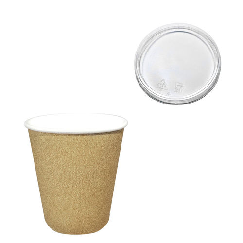Gobelet en Carton Kraft / Natural 200ml (7Oz) avec Couvercle Plat - Boîte Complète 1000 unités